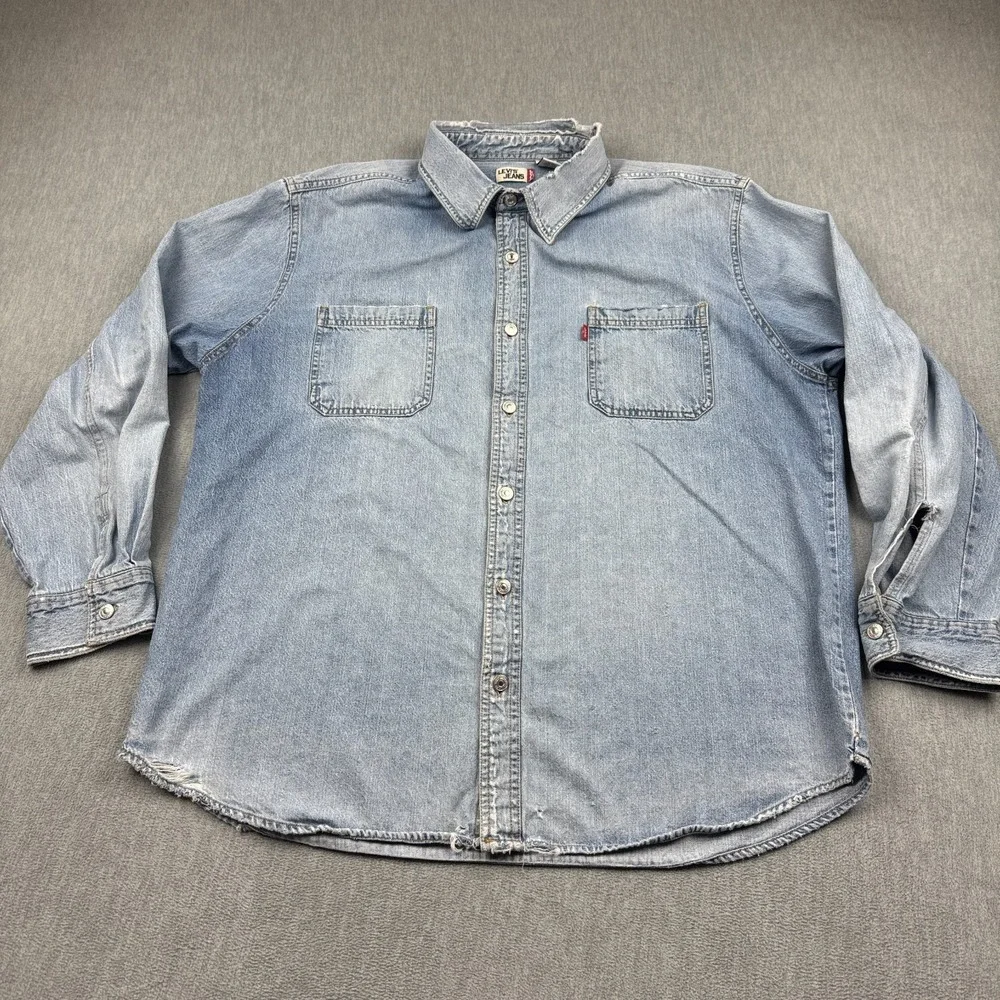 Vintage Levis Shirt Men 2XL XXL Blue Denim Metal Button Up Cotton  Western Rodeo